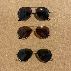 Lot of 3 Polarized Aviator Sunglasses, 2 Gold and 1 Black Frame